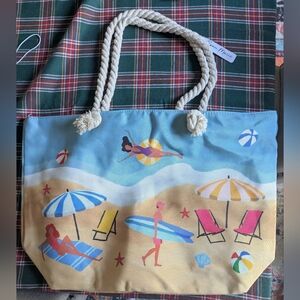 NWT - Beach Scene Tote Bag with Rope Handles